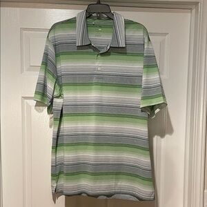 adidas Green and White Striped Polo Shirt